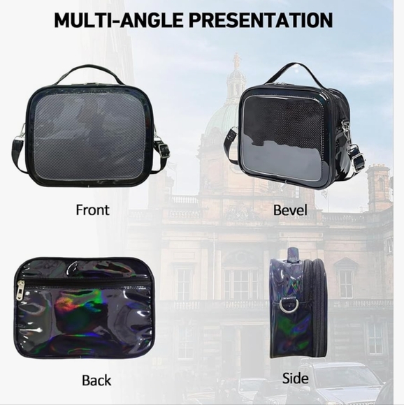 Black Transparent Crossbody Bag with Pin Display. Added Free Pins With Purchase. - Picture 6 of 15